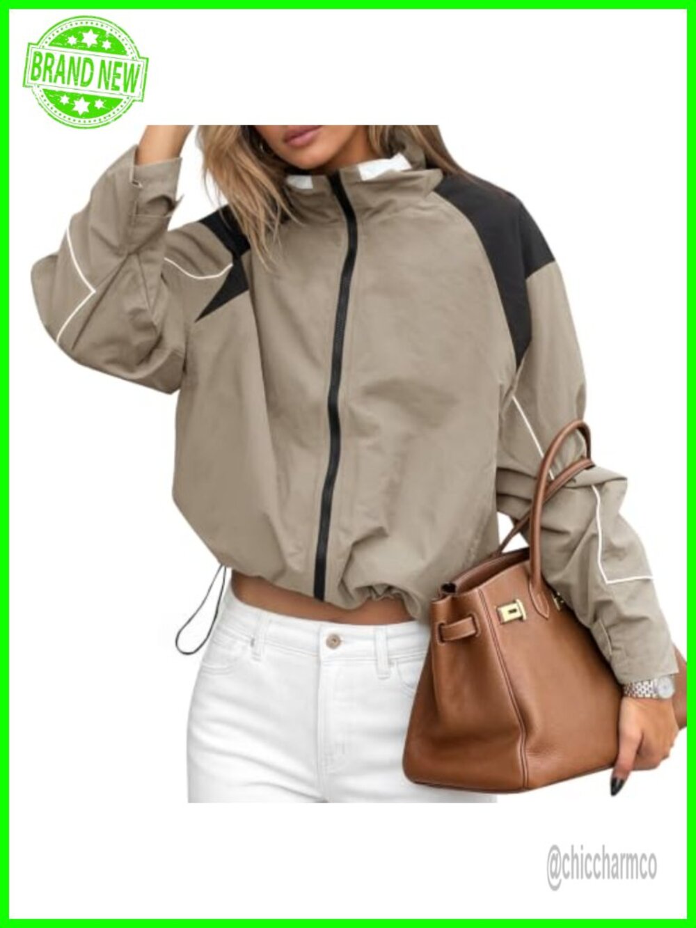 Women's Lightweight Windbreaker Zip Up Jacket Color Block Sporty